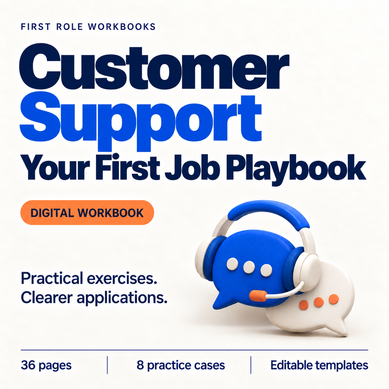Customer Support: Your First Job Playbook digital workbook with a blue customer-support headset illustration